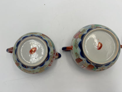 Vintage Japanese Porcelain Creamer and Sugar Bowl Kutani-style or Geishaware