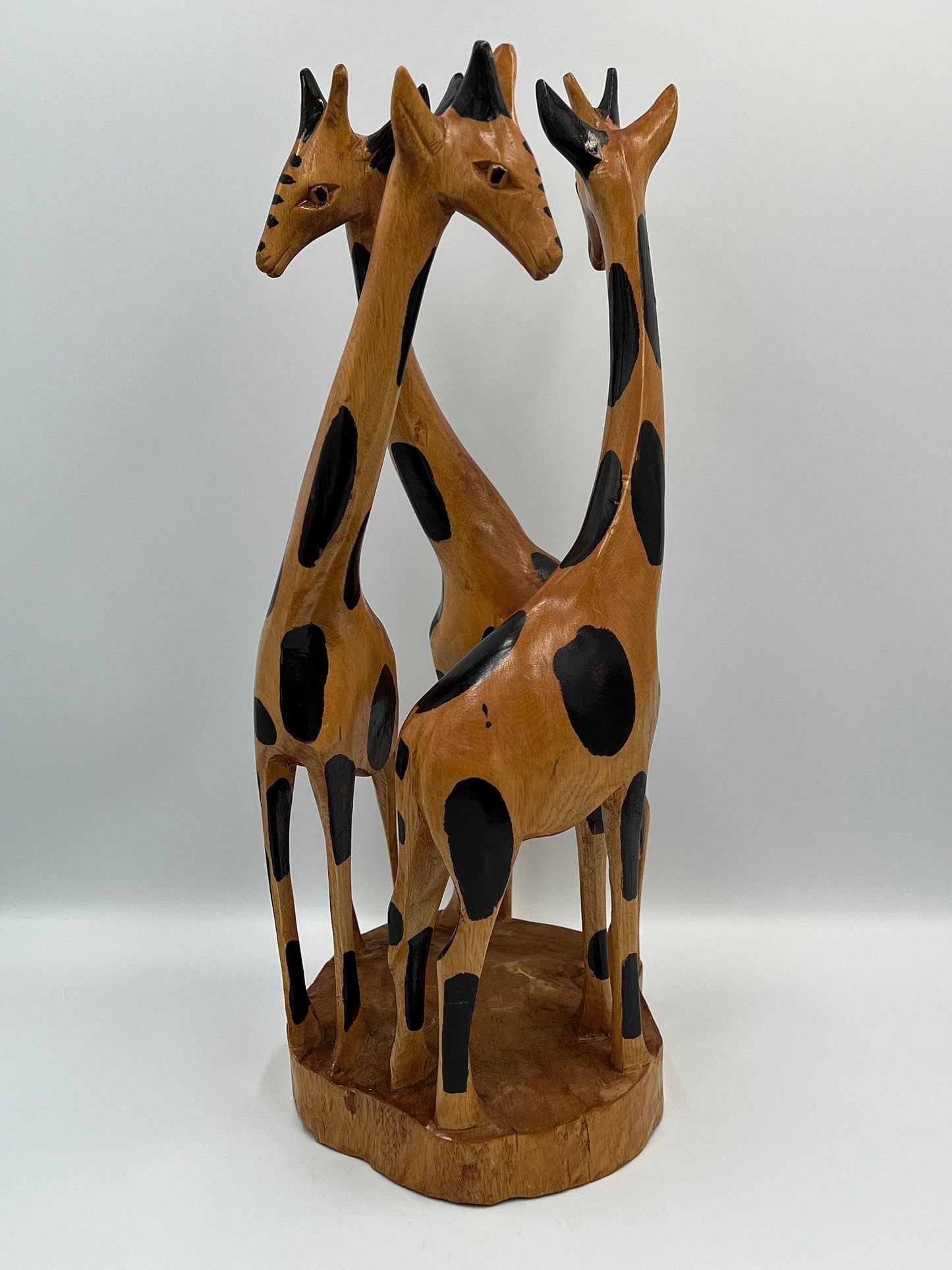 Wooden Giraffe Sculpture: Artisan Wildlife Carving (7" Base, 14.5" Height)