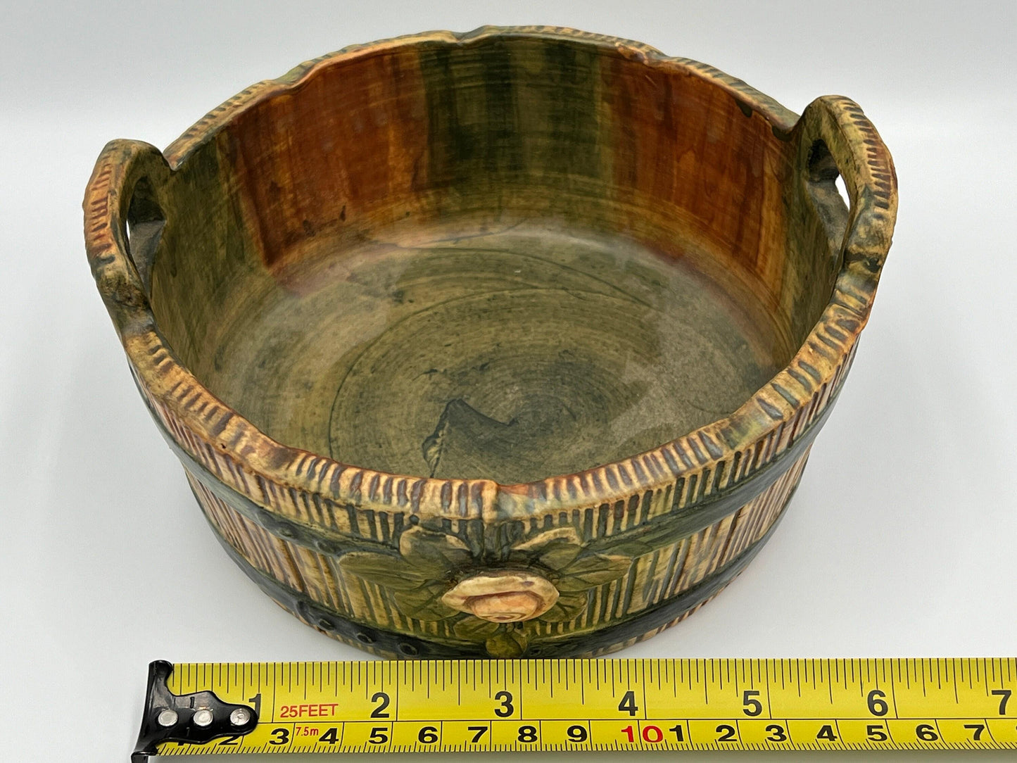 Weller Vintage Rose Planter - Wood Look Bucket with Brown Rim