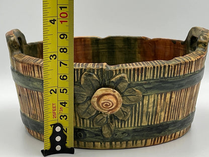 Weller Vintage Rose Planter - Wood Look Bucket with Brown Rim