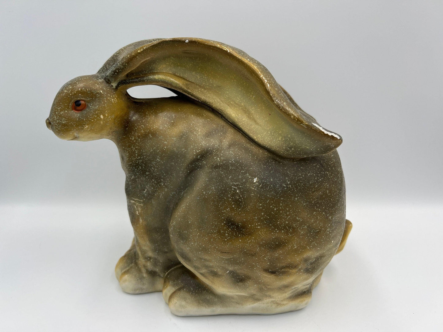 Retro Bunny Statues: Hand-Painted Green Wax Pair (7-8 Inches)