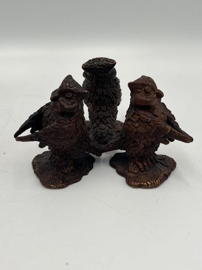 Three Owl Metal Statue - Rustic Vintage Bird Figurine