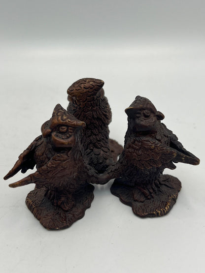 Three Owl Metal Statue - Rustic Vintage Bird Figurine