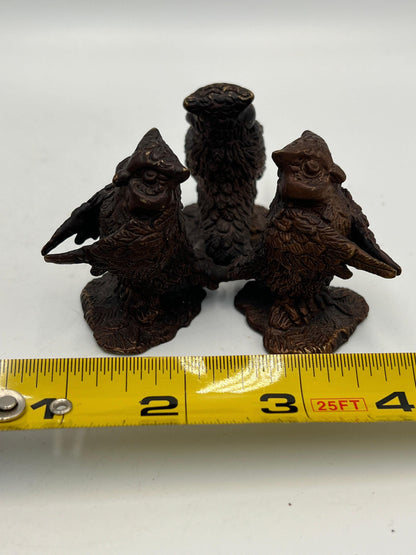 Three Owl Metal Statue - Rustic Vintage Bird Figurine