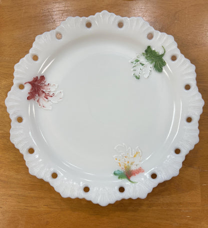Westmoreland Hand Painted Milk Glass Pierced Rim Plate