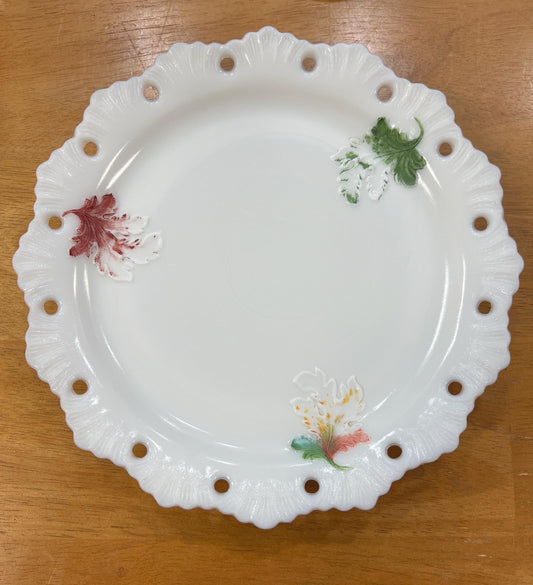 Westmoreland Hand Painted Milk Glass Pierced Rim Plate