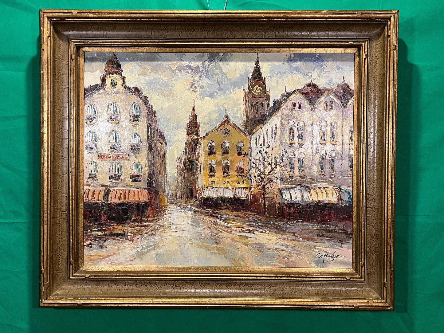 E Henderson Original impressionist street scene oil painting on canvas