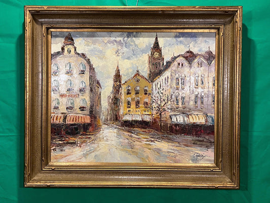 E Henderson Original impressionist street scene oil painting on canvas