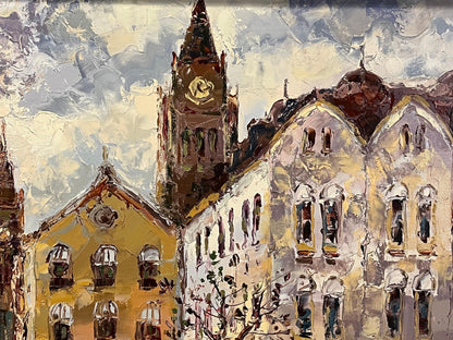 E Henderson Original impressionist street scene oil painting on canvas