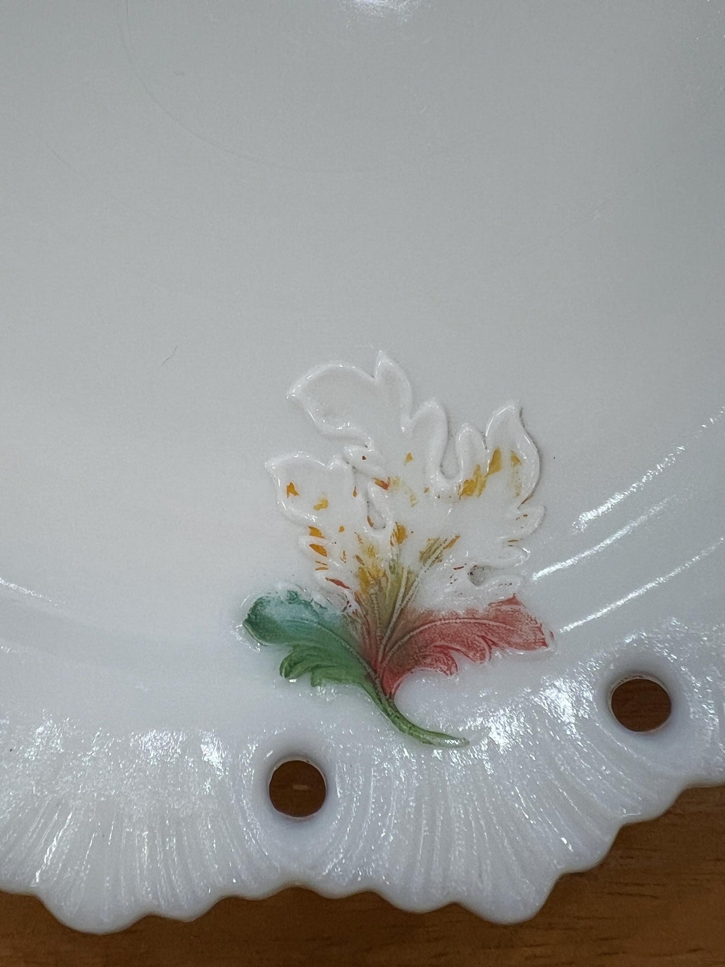 Westmoreland Hand Painted Milk Glass Pierced Rim Plate