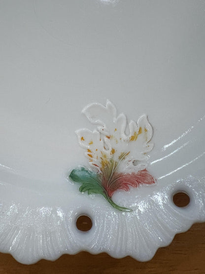 Westmoreland Hand Painted Milk Glass Pierced Rim Plate