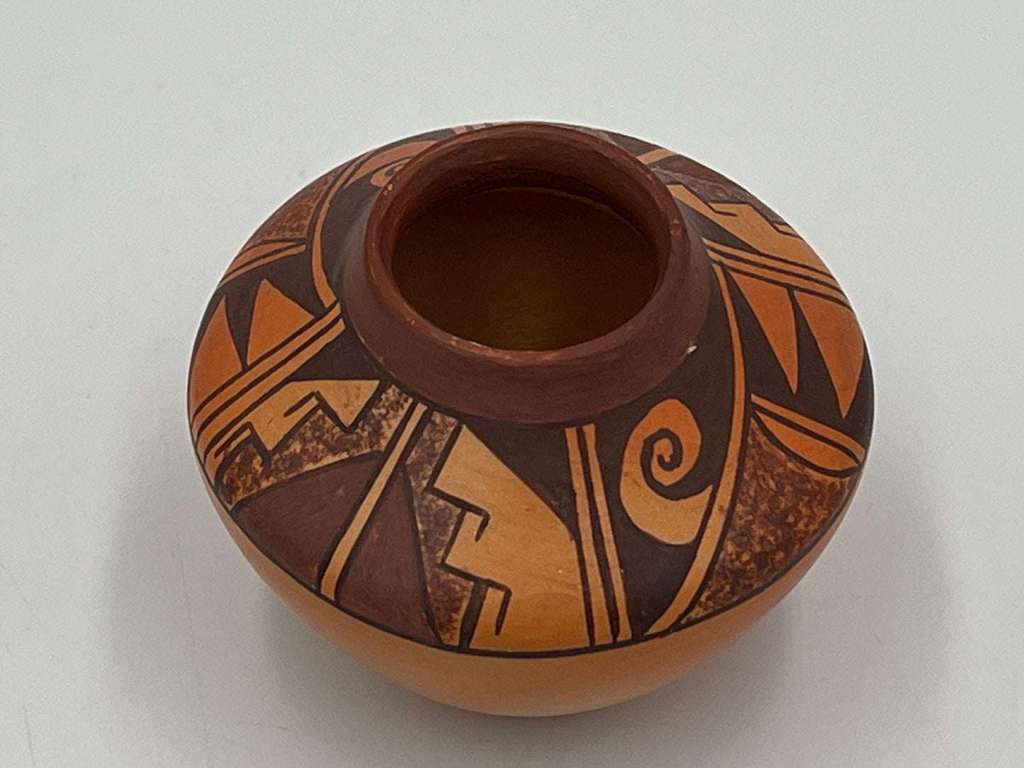 Native American Seed Pottery, Tewa-Hopi Hand-Painted (Signed, Small)