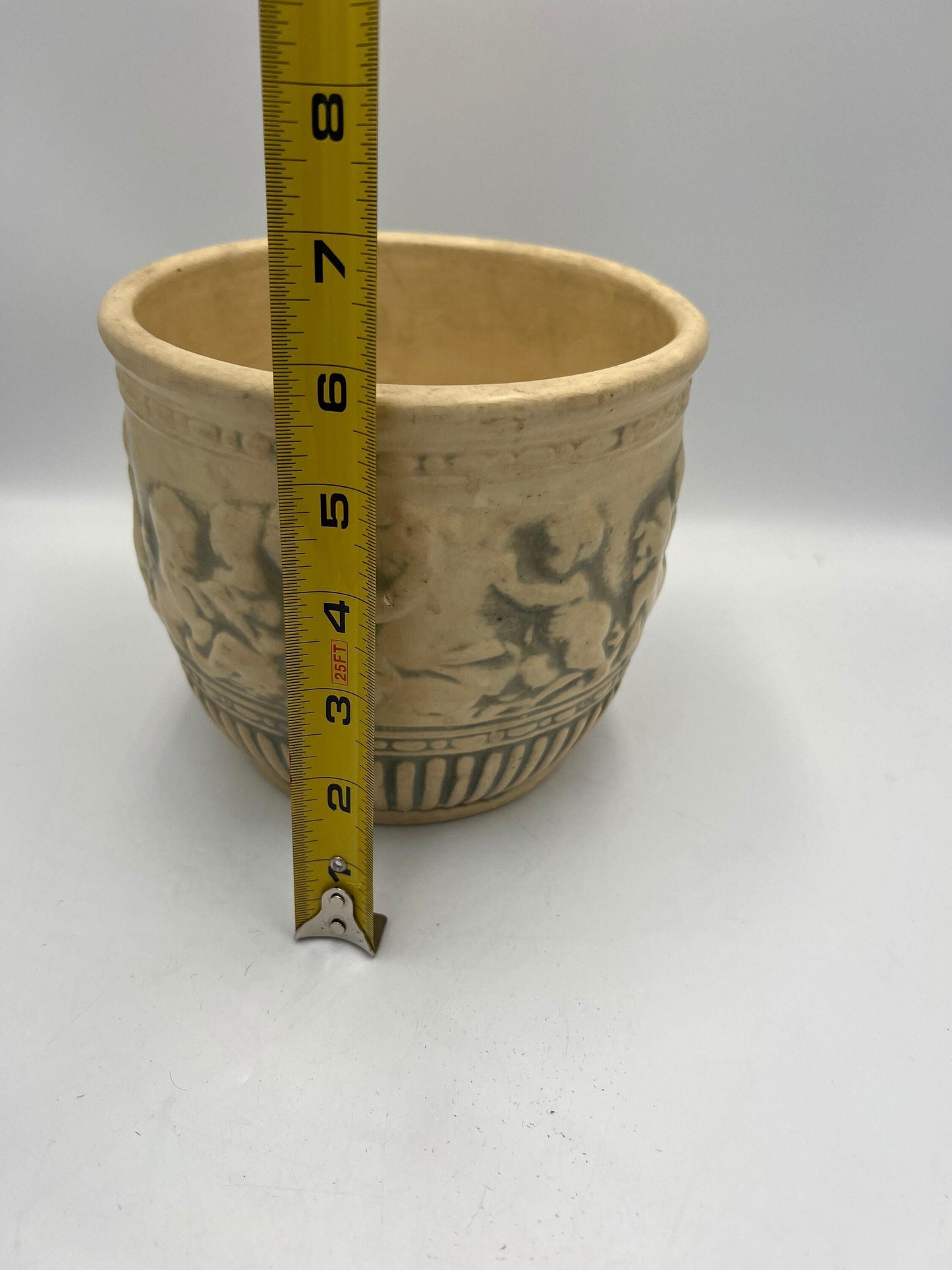 Weller Pottery Jardiniere: Ivory Cherub Planter (Antique Early 1900s)