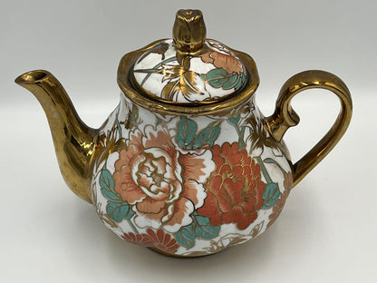 Chinese Porcelain Teapot, Gold Floral Motif (Vintage, 7in)