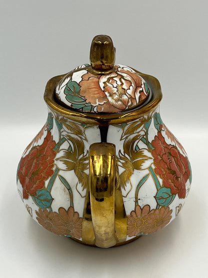 Chinese Porcelain Teapot, Gold Floral Motif (Vintage, 7in)