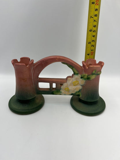 Roseville Pottery White Rose Double Vase #148
