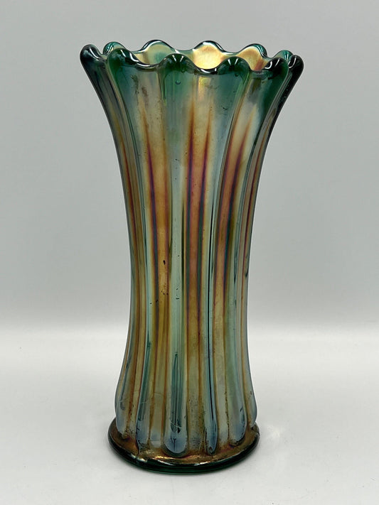 Vintage Rainbow Carnival Glass Vase - 8 Inch