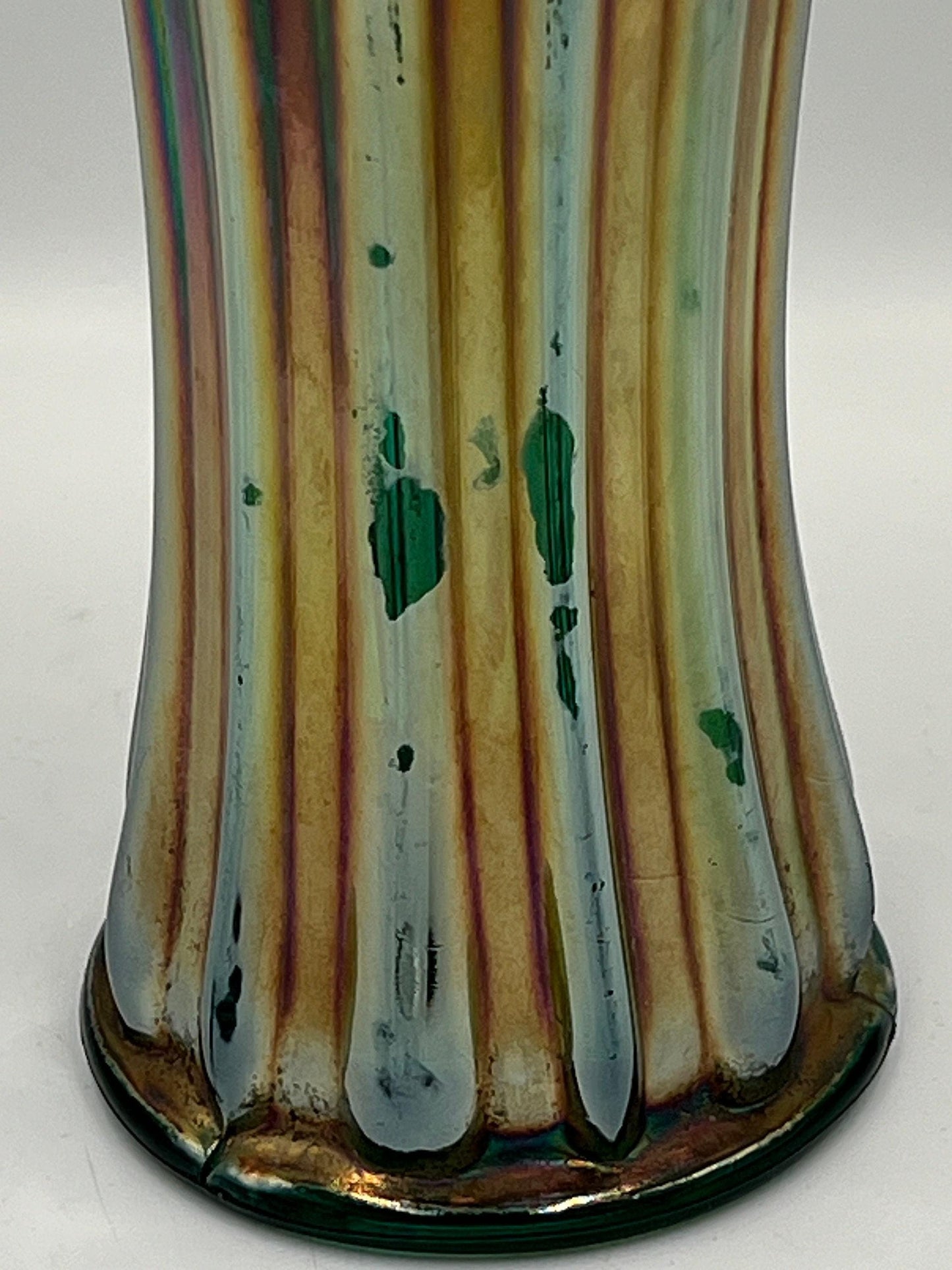 Carnival Glass Vase: Vintage Rainbow Finish - 8 Inch Tall