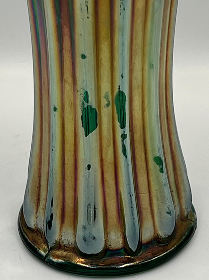 Carnival Glass Vase: Vintage Rainbow Finish - 8 Inch Tall