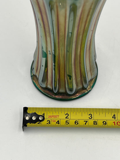 Carnival Glass Vase: Vintage Rainbow Finish - 8 Inch Tall