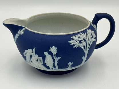 Navy Jasperware Sugar Bowl & Creamer: Antique Wedgwood Tea Set