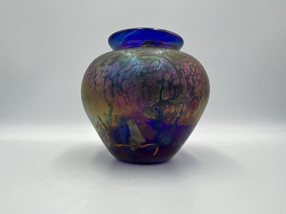 Hand blown Blue Art Glass Vase - signed by artist