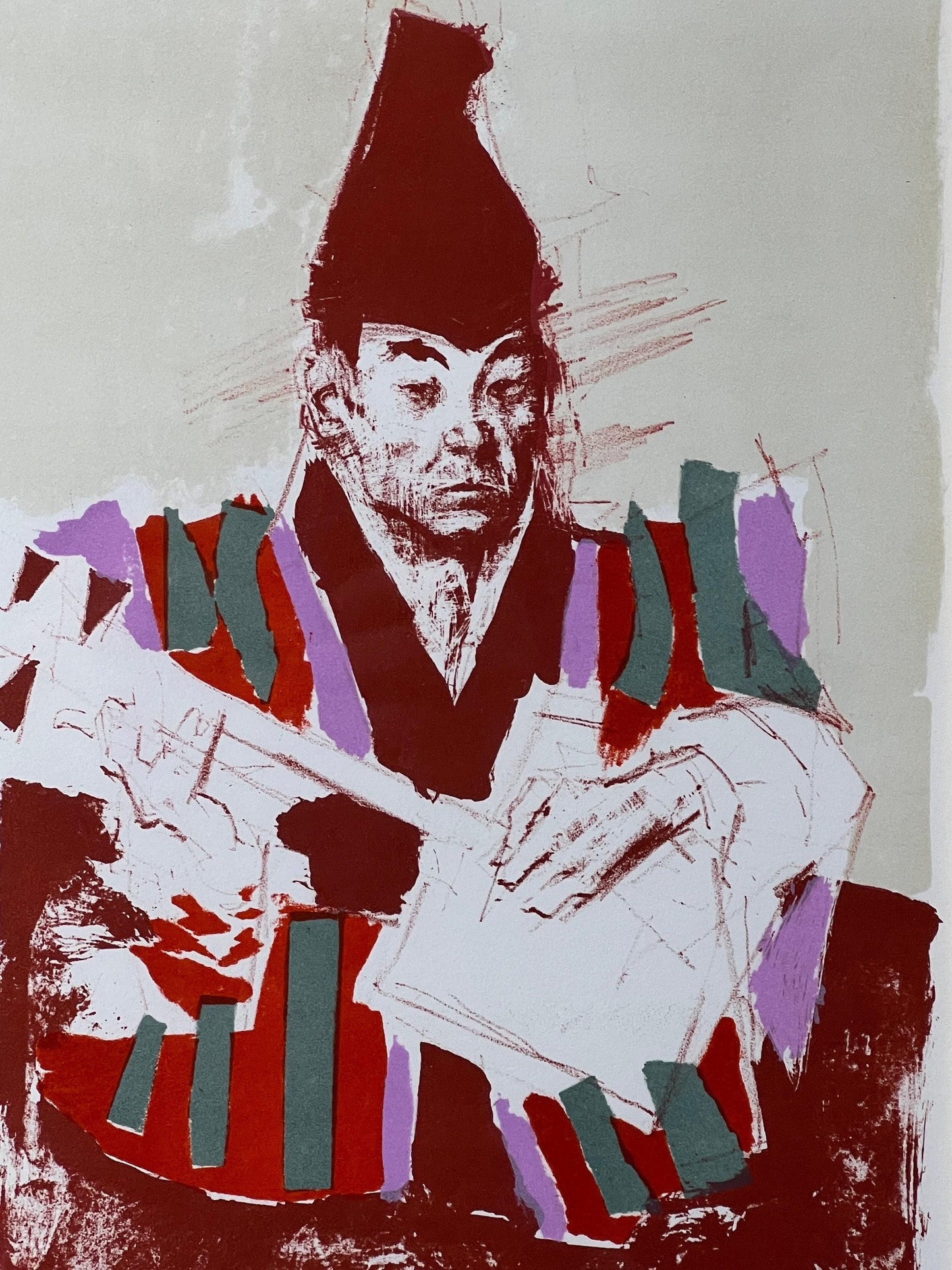 Signed 1970 Jack Levine Lithograph Shamisen Player