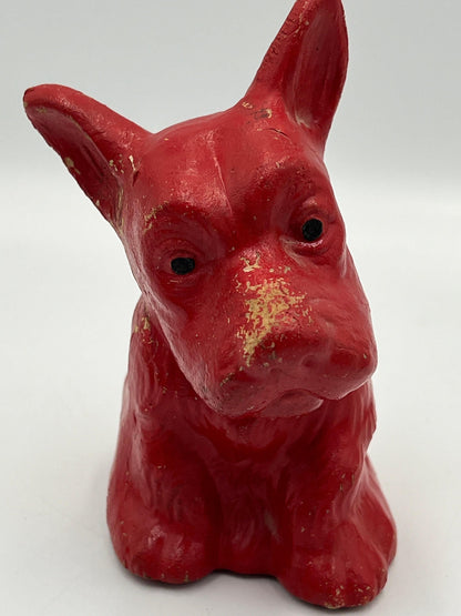 Vintage Dog Bank: Red Plastic Coin Holder (5" Tall, Retro Style)