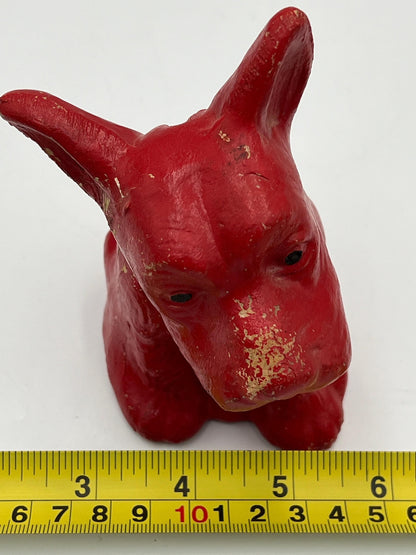 Vintage Dog Bank: Red Plastic Coin Holder (5" Tall, Retro Style)