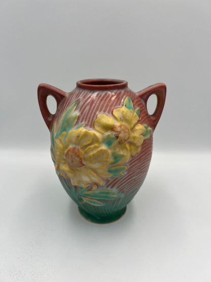 Roseville Pottery Vase: Pink Peony Floral Design 58-6