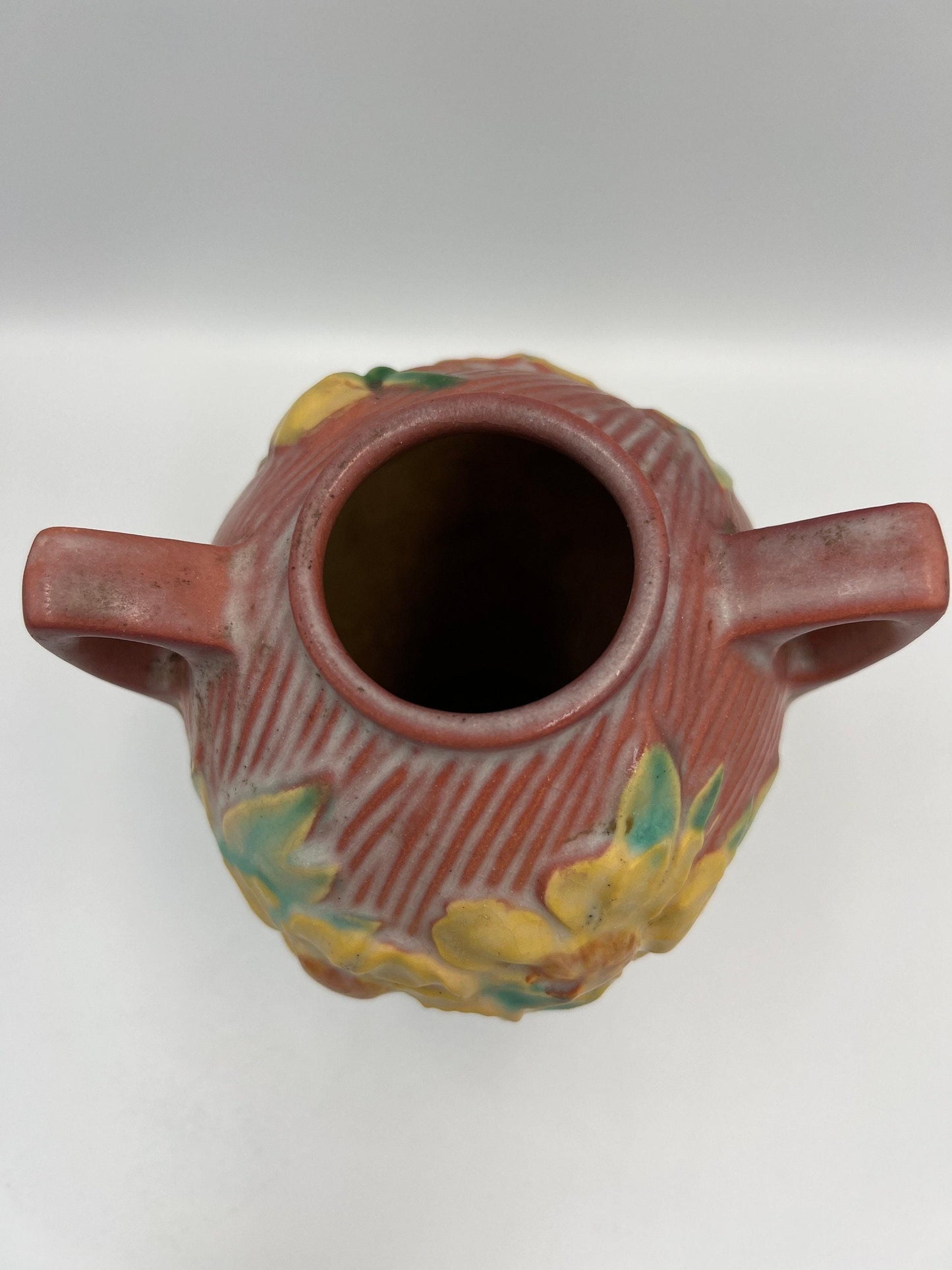 Roseville Pottery Vase: Pink Peony Floral Design 58-6