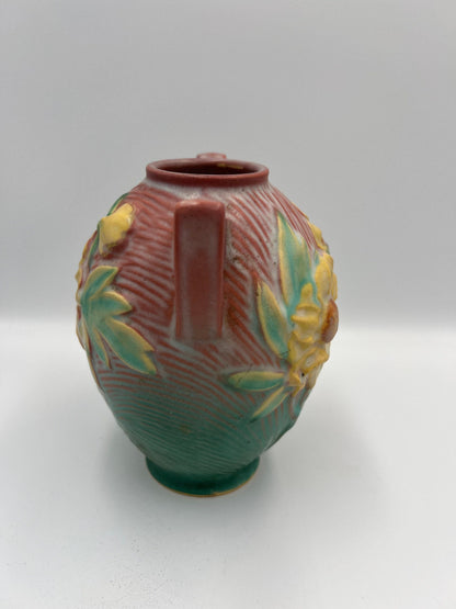 Roseville Pottery Vase: Pink Peony Floral Design 58-6