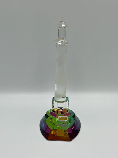 Coastal Glass Lighthouse Figurine, Vintage Crystal (8" Tall)