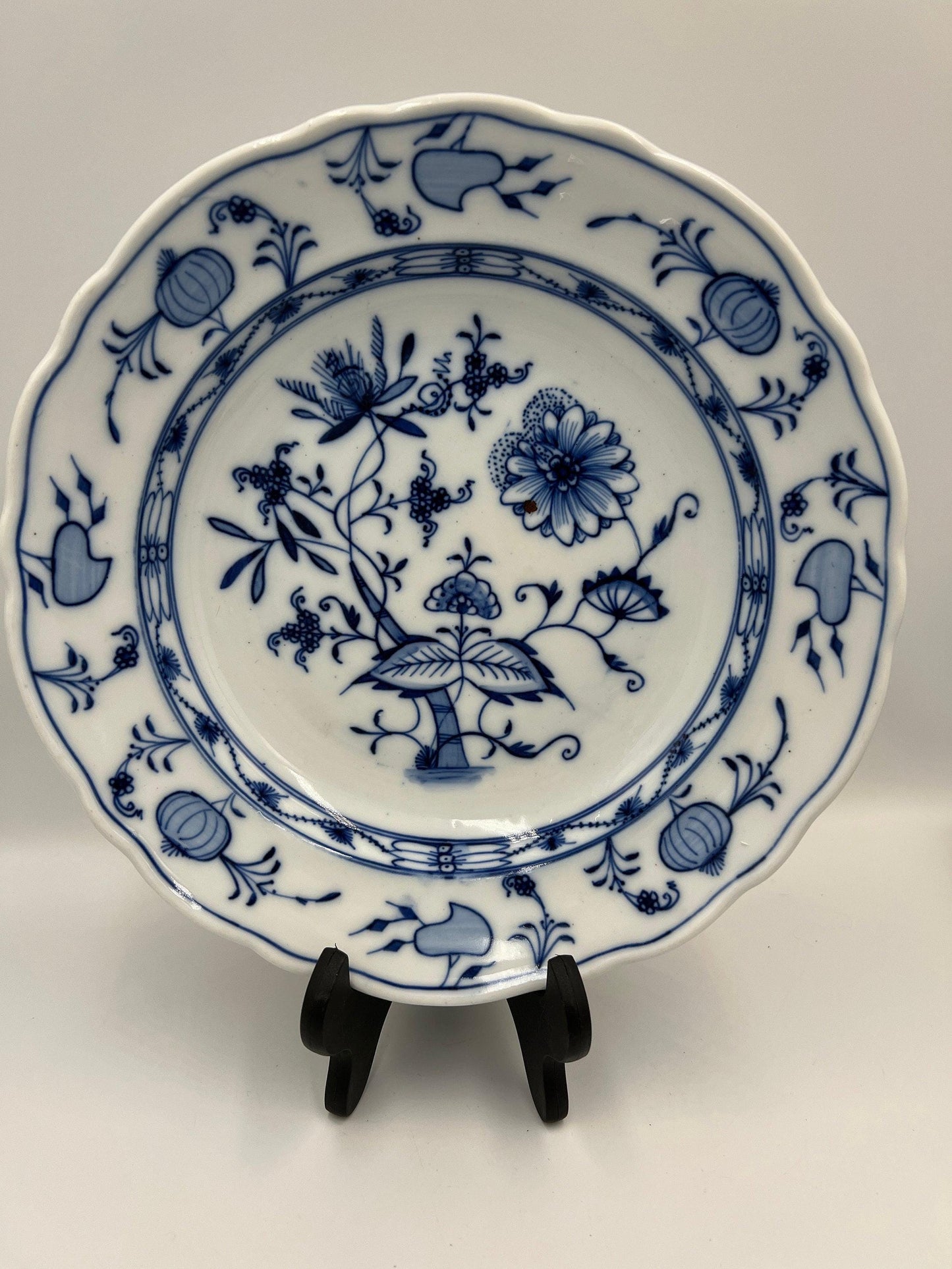 Meissen A Set Of Two Deep Plates Hand Painted Blue Onion, NO Swords, dated pre1880s