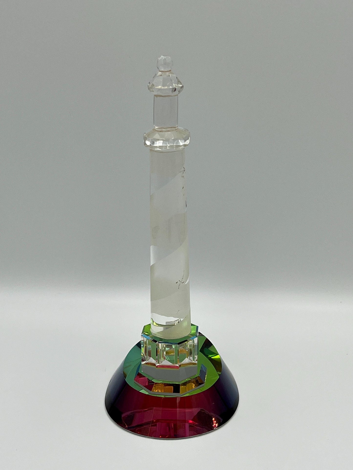 Coastal Glass Lighthouse Figurine, Vintage Crystal (8" Tall)