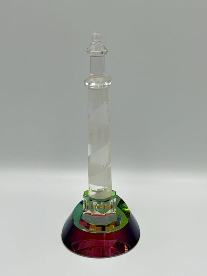 Coastal Glass Lighthouse Figurine, Vintage Crystal (8" Tall)