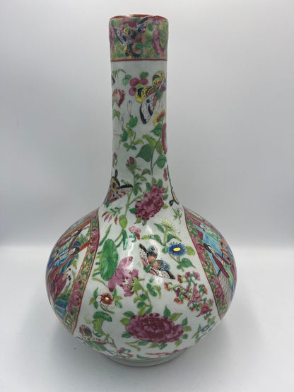 Chinese Antique Bottle Vase, Famille Rose Medallion (Vintage Ceramic Art)