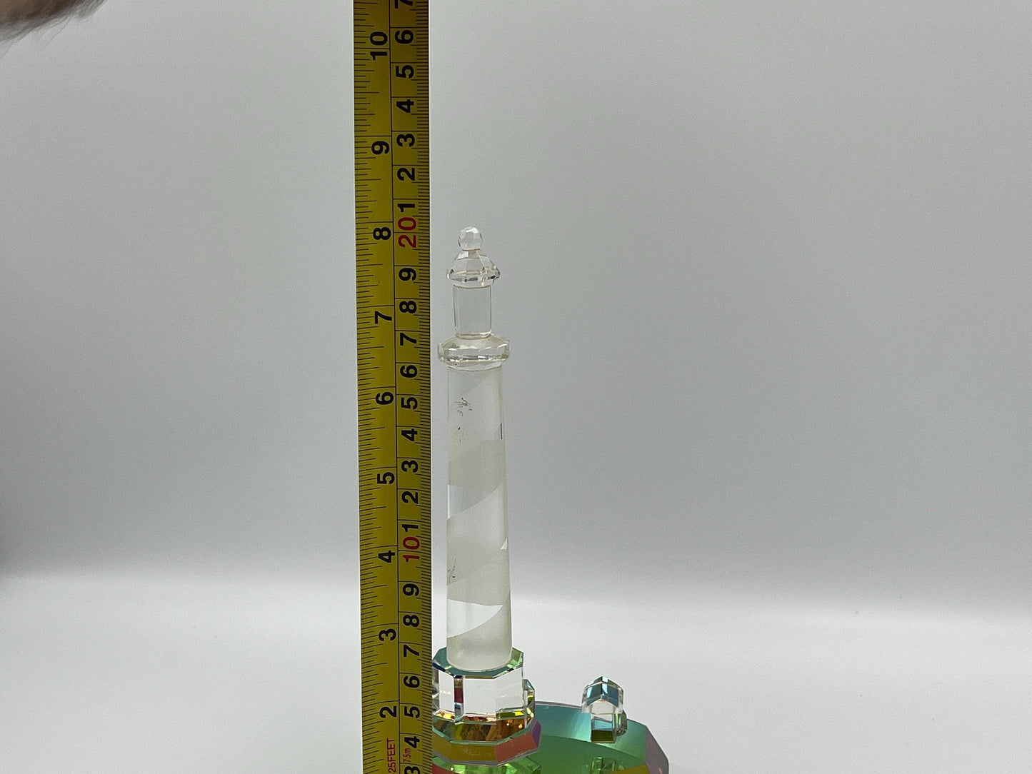 Coastal Glass Lighthouse Figurine, Vintage Crystal (8" Tall)