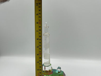 Coastal Glass Lighthouse Figurine, Vintage Crystal (8" Tall)