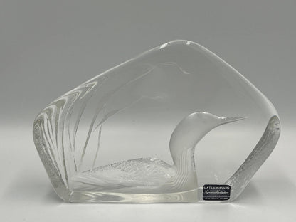 Mats Jonasson Signature Series Duck Mallard Crystal Glass Etching Art Paperweight