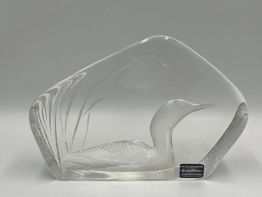 Mats Jonasson Signature Series Duck Mallard Crystal Glass Etching Art Paperweight