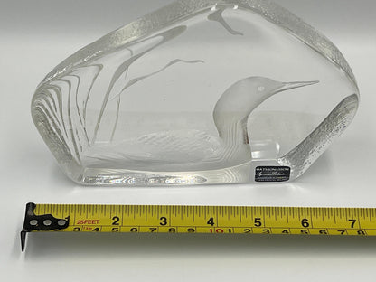 Mats Jonasson Signature Series Duck Mallard Crystal Glass Etching Art Paperweight