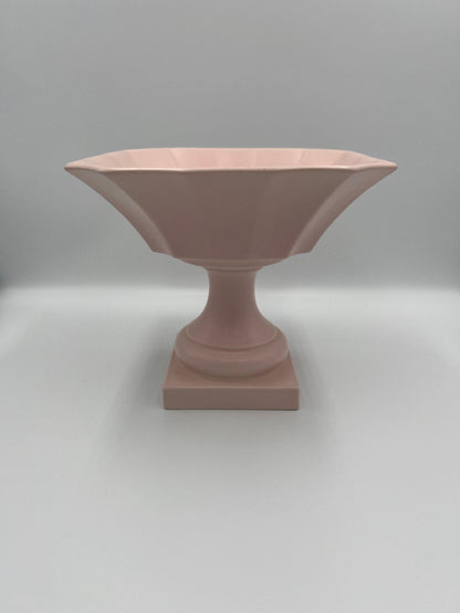 Pedestal Flower Vase / Compote: Pink Ceramic Table Decor (6.8in Height), Believed to be Haeger Pottery