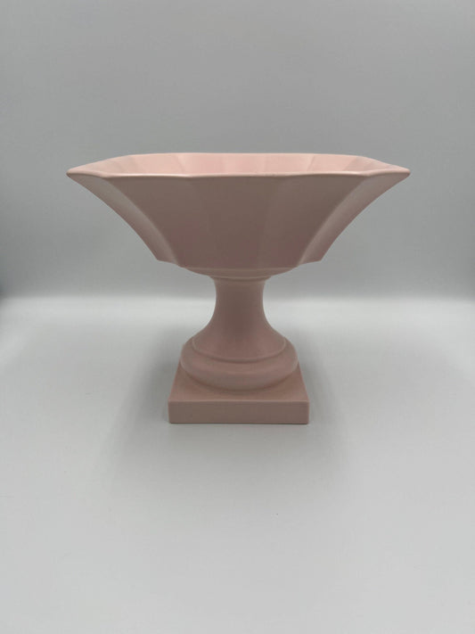 Pedestal Flower Vase / Compote: Pink Ceramic Table Decor (6.8in Height), Believed to be Haeger Pottery