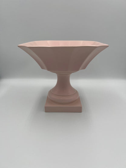 Pedestal Flower Vase / Compote: Pink Ceramic Table Decor (6.8in Height), Believed to be Haeger Pottery