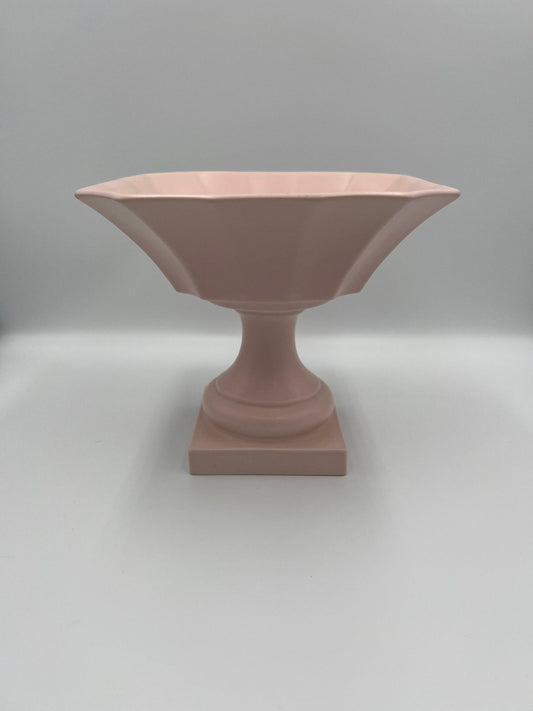 Pedestal Flower Vase / Compote: Pink Ceramic Table Decor (6.8in Height), Believed to be Haeger Pottery