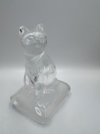 Clear Glass Cat Paperweight, Vintage Sitting Figurine (5" Tall)