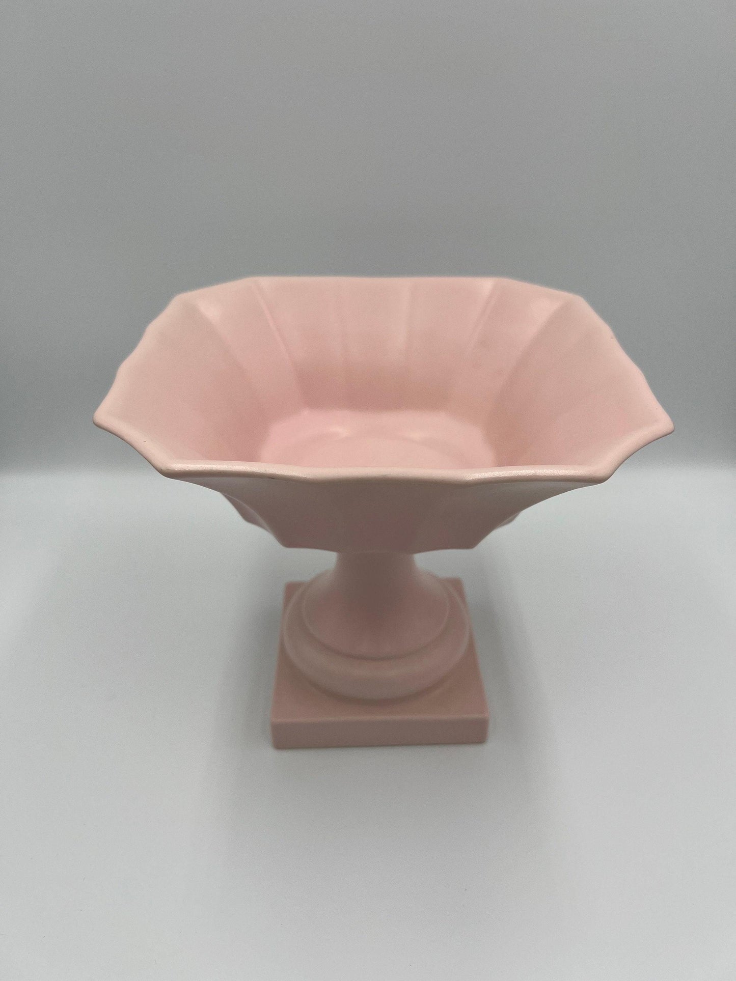 Pedestal Flower Vase / Compote: Pink Ceramic Table Decor (6.8in Height), Believed to be Haeger Pottery