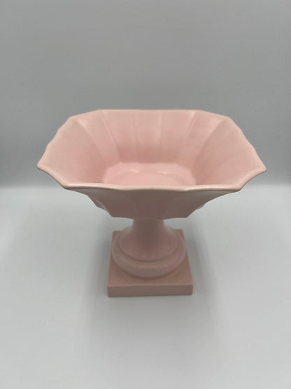 Pedestal Flower Vase / Compote: Pink Ceramic Table Decor (6.8in Height), Believed to be Haeger Pottery