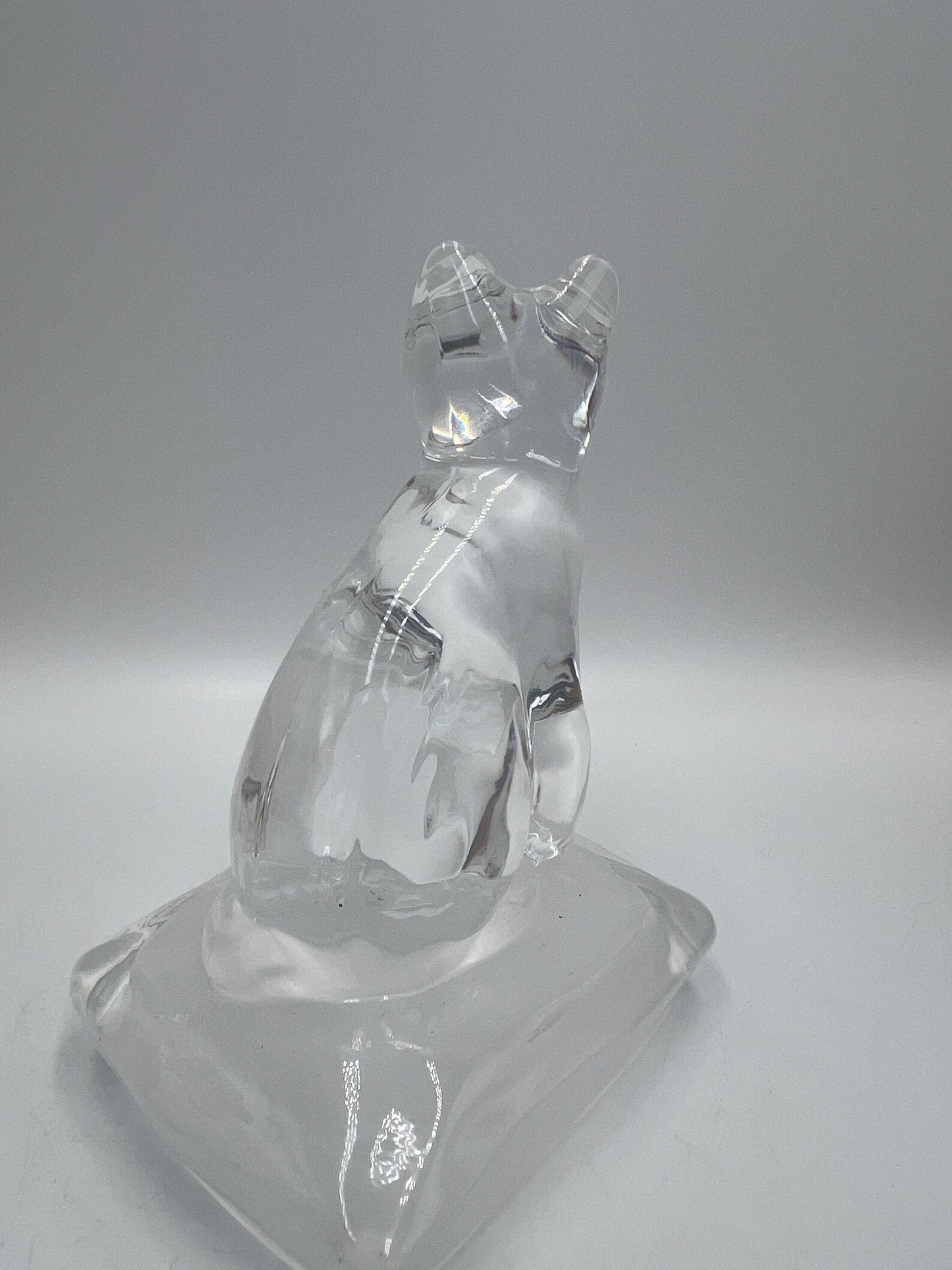 Clear Glass Cat Paperweight, Vintage Sitting Figurine (5" Tall)
